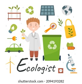 Profesión del alfabeto portador. Carta E - Ecologista. Ilustración del vector