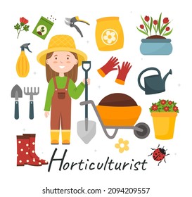 Cute vector alphabet Profession. Letter H - Horticulturist. Vector illustration