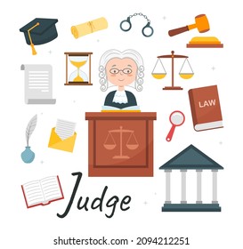 Cute vector alphabet Profession. Letter J - Judge. Vector illustration