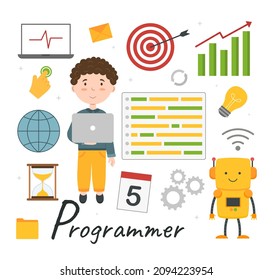 Profesión del alfabeto portador. Letra P - Programador. Ilustración del vector