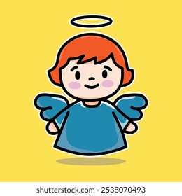 Cute vector angel kids character, made on tablet. Suitable for use in print media for kindergarten school