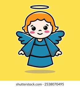Cute vector angel kids character, made on tablet. Suitable for use in print media for kindergarten school