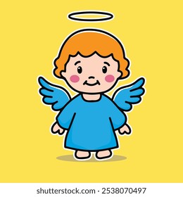 Cute vector angel kids character, made on tablet. Suitable for use in print media for kindergarten school