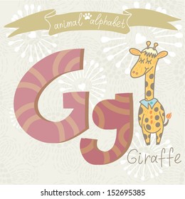 Cute vector Animal Alphabet. Letter "G" - Giraffe. Made with love.