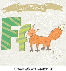 Cute vector Animal Alphabet. Letter "F" - Fox. Made with love.