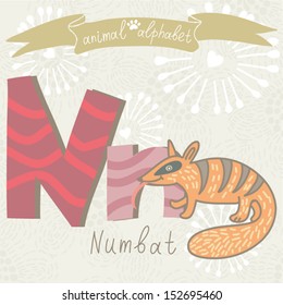 Cute vector Animal Alphabet. Letter "N" - Numbat. Made with love.