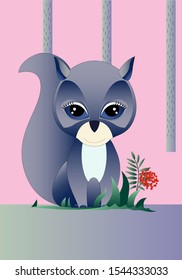 Cute vector animal grey squirrel baby poster
