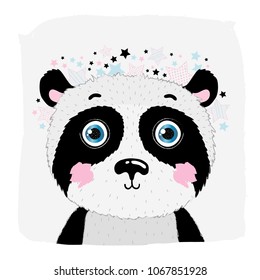 Cute vector animal panda, face. For print on the T-shirt, phone case, for the children's room, for greeting cards. Painting illustration.