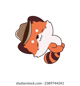 cute vector animal red panda with mafia hat cartoon