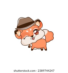 cute vector animal red panda with mafia hat bear