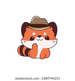 cute vector animal red panda with mafia hat nature