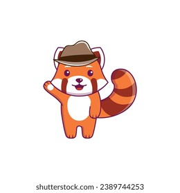 cute vector animal red panda with mafia hat adorable