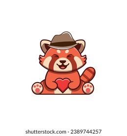 cute vector animal red panda with mafia hat decoration