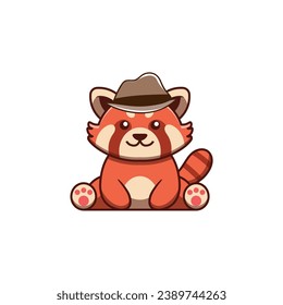 cute vector animal red panda with mafia hat fluffy