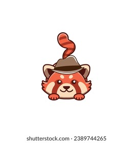 cute vector animal red panda with mafia hat silhouette