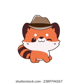 cute vector animal red panda with mafia hat set