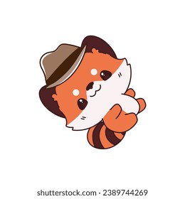 cute vector animal red panda with mafia hat character