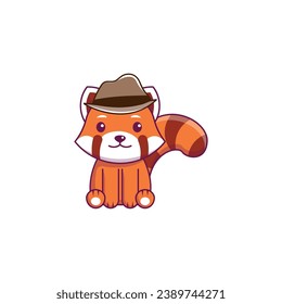 cute vector animal red panda with mafia hat small