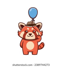 cute vector animal red panda with mafia hat little