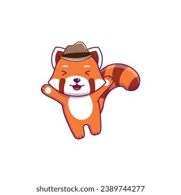 cute vector animal red panda with mafia hat sitting