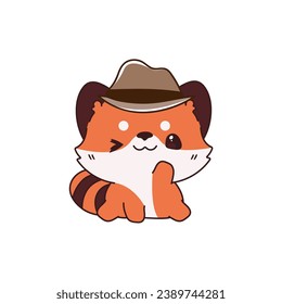 cute vector animal red panda with mafia hat funny