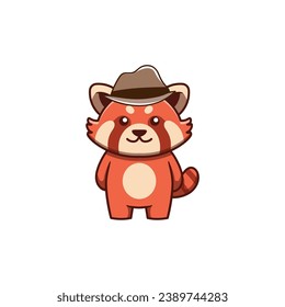 cute vector animal red panda with mafia hat happy