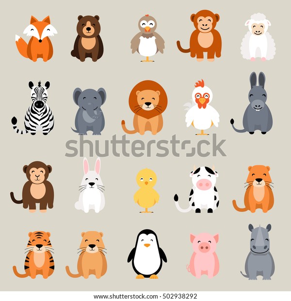 Cute Vector Animal Set Fox Bear Stock Vector (royalty Free) 502938292