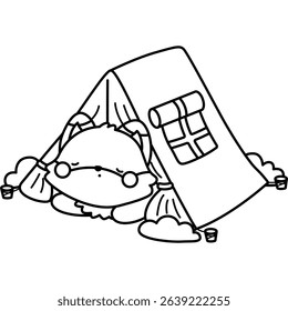 a cute vector of animals camping with a tent in black and white coloring