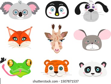 Cute vector animals. Children, baby,kid print. Cuties clipart. Kawaii illustration of cartoon characters.