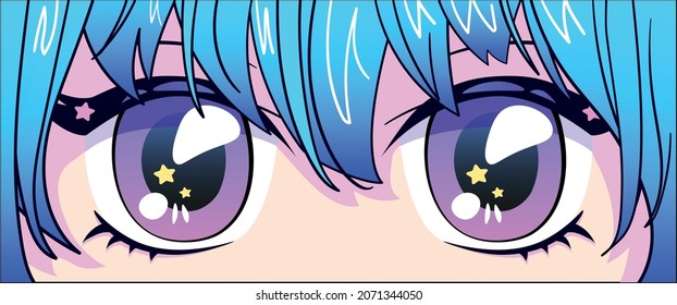 Cute Vector Anime Eyes Girl Blue Hair