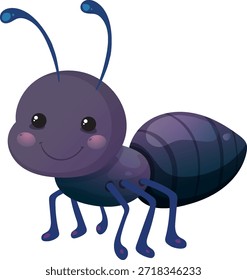 Linda ilustración de hormiga de Vector con Formas redondeadas, reflejos brillantes y suave paleta de colores púrpura-azul