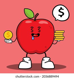 Cute vector of apple fruit character in action emotion. Apple characters in expressions, Funny fruit character isolated on pink background