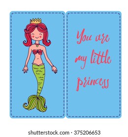 cute vector art card with little princess mermaid