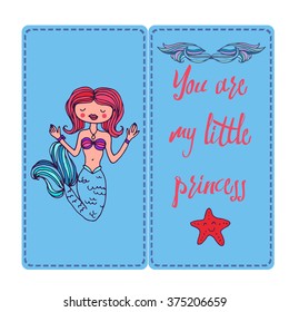 cute vector art card with little princess mermaid