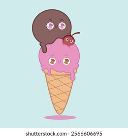 Cute vector art of an ice cream cone smiling in cartoon style