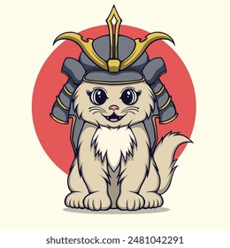 cute vector art of samurai cat