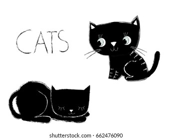 Cute vector artistic black and white cats