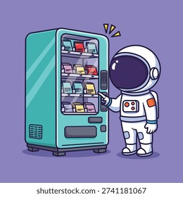 Cute Vector Astronaut at Vending Machine Cartoon Space Illustration