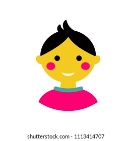 Cute vector avatar of a liitle boy; a portrait of a child; color icon isolated on white; vector illustration.