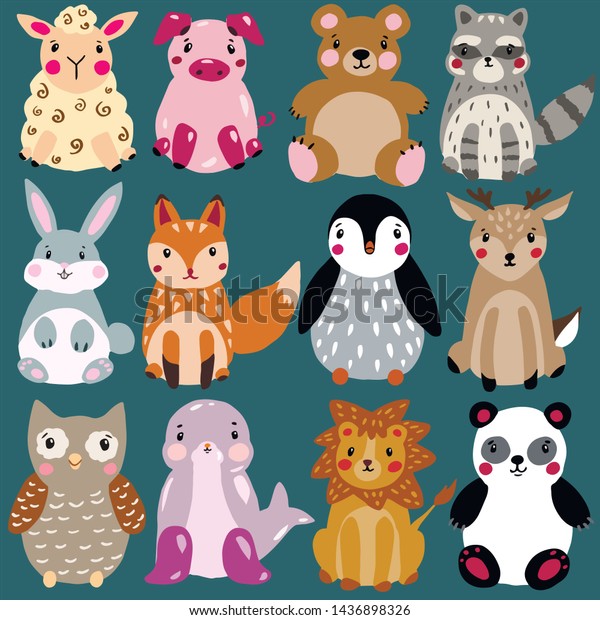 Cute Vector Baby Animals Clipart Set Stock Vector Royalty Free