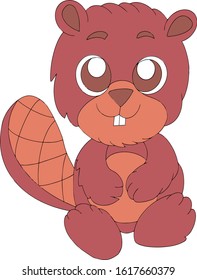 Cute vector baby beaver in pastel shades. Cute animal illustration.Beavers drawings. Application in children's printing, advertising, packaging of goods, textiles,postcards.