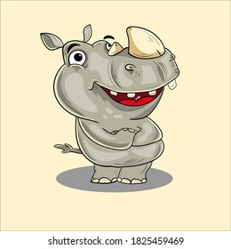 cute vector baby rhino standing and smiling