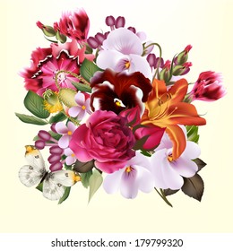 Cute vector background  with bouquet of flowers for greeting cards design