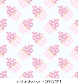 Cute vector background with cupcakes. Cupcakes with sweet flowers