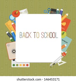 Cute vector background with different school equipment
