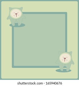 Cute vector background. Frame with kitty.