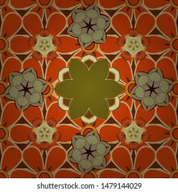 Cute vector background. Graphic modern pattern. Seamless abstract floral pattern in brown, beige and orange colors. Geometric leaf ornament.