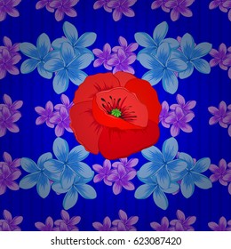 Cute vector background. Graphic modern pattern. Seamless pattern with plumeria flowers. Geometric leaf ornament. Seamless abstract floral pattern on a blue background.