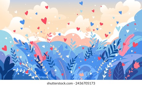 Cute vector background with layers of clouds. Delicate, pastel colors.