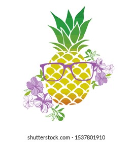 Cute vector background with a pineapple . Hand drawing summer card.